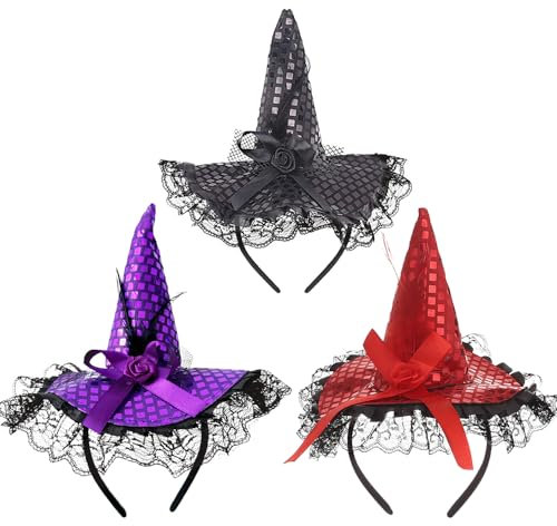 LJTXX Fascia per Halloween, 3 PCS Fascia per Cappello da Strega di Halloween Decorazioni di Halloween Fasce per Halloween Cerchietti Strega Cerchietto per Festa Spaventosa Carnevale Halloween