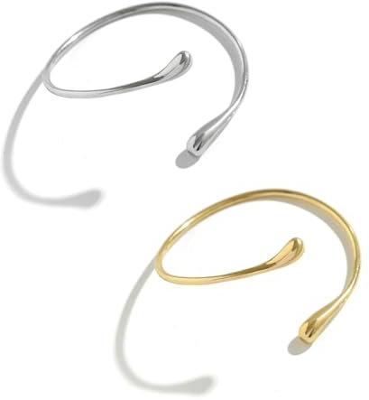 Ruzister 2 Stück Spiralarmreif für Damen, Oberarmreif Gold Silber, Minimalistischer Armreif, Flüssiglava Armkette, Offener Armreif für Damen