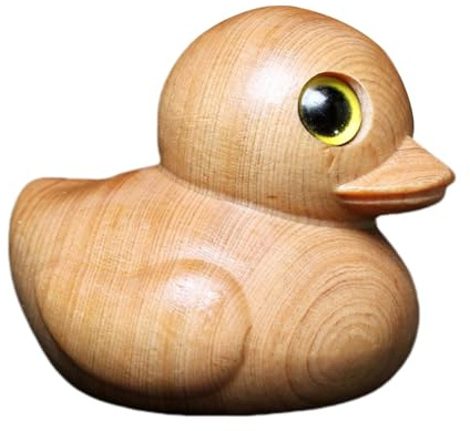 Pato de goma de madera hecho a mano, pequeño y lindo pato esculturas de madera | Estatua de madera de pato para decoración de escritorio del hogar hecho a mano para decoración del hogar escritorio