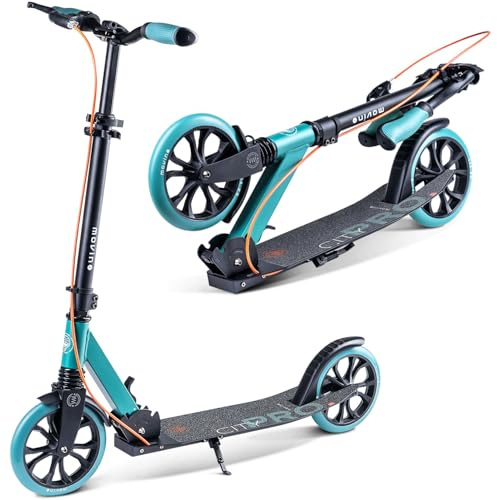 Movino Roller Scooter Klappbar Kickscooter Cityroller Erwachsene Jugendliche Bis 100 kg Höhenverstellbar Stabile Konstruktion Mit ABEC7 Kugellagern Grün Orange City Pro