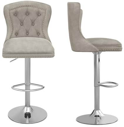 GIANTEX Set med 2 barstolar höjdjusterbar 67–87 cm, barstol 360° roterbar med fotstöd, diskpall, bistropall, snurrpall med ryggstöd, sammetspall, kökspall, sittpall som kan belastas upp till 150 kg
