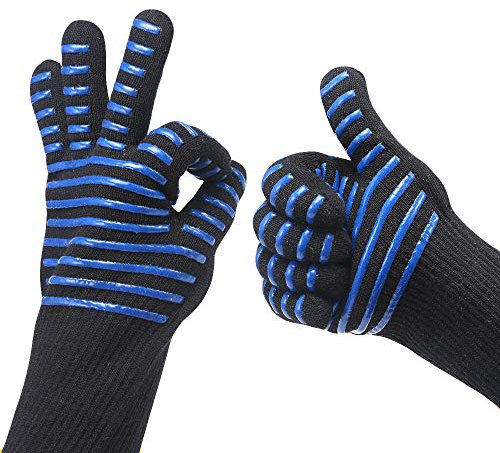 Guantes Barbacoa BBQ Guantes Resistentes al Calor hasta 800℃/1472℉ Guantes para Horno Profesional Guantes Cocina Horno Antideslizantes para Cocina, Parrilla, Hornear, Microondas (L-XXL)