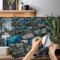 AMOYUN Reusable Tile Stickers for Renters - Removable Vinyl Self Adhesive Wall Tiles, Heat Resistant Kitchen Backsplash & Bathroom Splashback (15cm x 30cm, Stone Effect