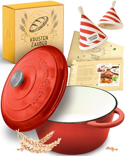KRUSTENZAUBER Gusseisen Topf als Schmortopf mit Deckel oder Brotbackform