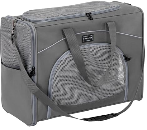 Petsfit Airline Approved Pet Carrier, 55x40x23cm Cat Carrier Large,Foldable Small dog Carriers Two-Way Placement on Plane Pet Transport Bag for Travel,Grey