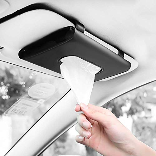 Porta pañuelos para Coche de Cuero PU Negro, Caja pañuelos Coche para Parasol Universal, servilletero automóvil para Asiento Trasero y Puerta, Soporte Accesorios Interior prácticos, Car Tissue Holder