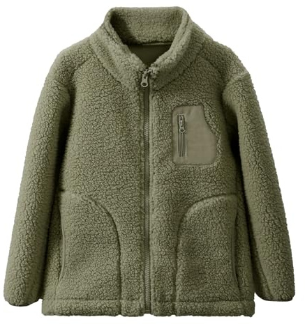 Maeau Kinder Mädchen Winterjacke Fleece Gefüttert Mantel Warme Sherpa für Jungen 10 11 Jahre Fleecemantel Winter Sport Kleinkind Jacke mit Reißverschluss Bequem Fleecejacke Outdoor Dicke Grün
