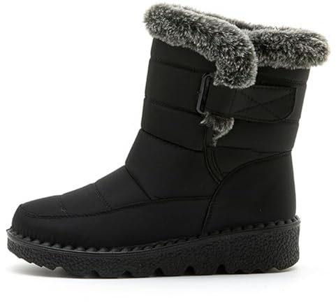 Bottes thermiques imperméables pour femme - Bottes d'hiver doublées avec boucle - Bottes de neige antidérapantes - Chaussures d'extérieur chaudes - Bottes de ski mi-saison