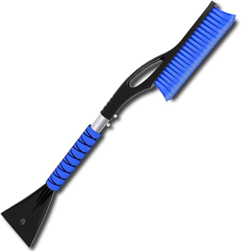 YOKKIP Snow Brush - Ice Scrapers for Car, 27 Detachable Snow Scrapers with Ergonomic Foam Grip for Cars, Trucks, Suvs (Heavy Duty ABS, PVC Brush, Blue)