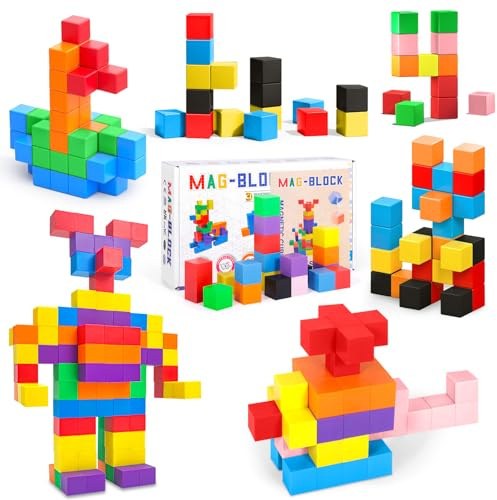 JUQG 80Pcs Giocattoli da Costruzione Magnetici, Set di Costruzioni Giocattolo Magnetiche, Giocattoli Educativi da Costruzione, Regalo Giocattolo Magnetico per 3+ Ragazzi e Ragazze (80Pcs)