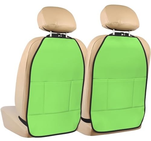 LPLSNWS Tappetini anti-calci per sedile auto, colore verde chiaro, in tinta unita, confezione da 2 protezioni per lo schienale dei sedili posteriori, accessori per riporre e organizzare gli interni