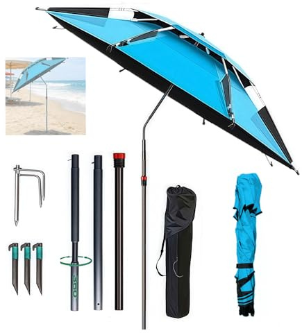 Sonnenschirm Strand Ø 160cm mit Bodenhülse,Sonnenschirm Strand Windfest Stabil,360° Schwenk Faltbar Strandschirm,Strandschirm mit Winddichtem Einsatz und Tragetasche,Sonnenschutz uv 50 mit Erdspieß