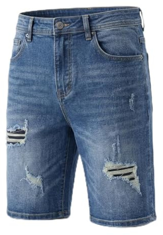 TONY BACKER - Bermuda Jeans Uomo, Pantaloncini Uomo Estivi con Strappi, Stile Casual, Urban, Shorts Denim, Jeans Corti Uomo Blu Art. HJ31