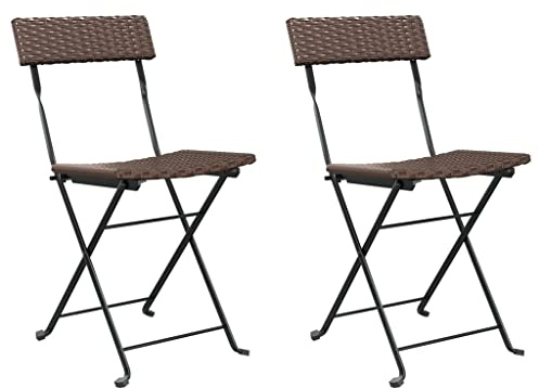 HFMDRMU Sedie Bistro 2 PZ Sedie Pieghevoli Poly Rattan con Telaio in Acciaio Marrone per Giardino e Terrazza Pieghevole Facile da Pulire Max 110 kg Per Seduta
