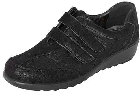 Cushion Walk Women's Ladies Lightweight Black Touch Fastening Low Wedge Shoes, Casual Work Office Comfort Shoes (4 UK, Black)