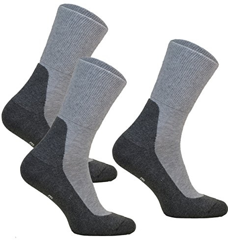 Chaussettes Diabétiques sans élastique Homme & Femme - 3 paires MEDIC DEO COTON chaussettes non comprimantes, sans couture, extra larges, respirantes et antibactériennes (3 paires: 41-43, Gris)