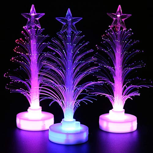 Brussels08 1Pc Christmas Tree LED Night Light Multicolor Fiber Optic Decorative Table Lamp Battery Operated Optical Fiber Light with Base for Home Party Christmas Decor Random
