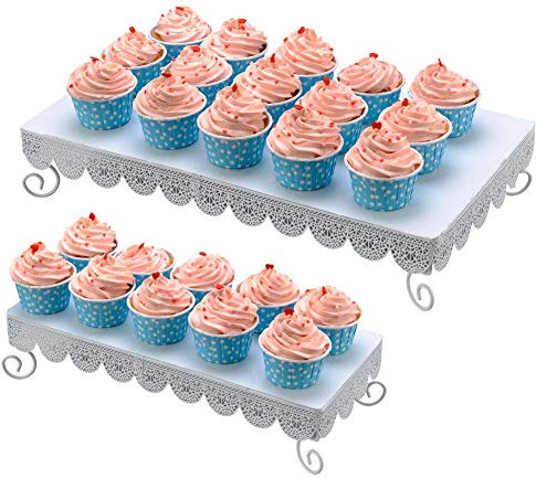 BAKAJI Set 2 Alzate Alzatina Porta Dolci in Metallo Vassoio Alzata Cupcake Muffin Confettata Wedding Colore Bianco 2 Dimensioni