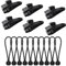 FYSL 6 Stück Planenklammern Zeltplane Clips Markisenklemme und 12 Stück Spanngummis mit Kugel zum Spannen und Fixieren von Zelt,Planen, Poster, Werbebanner