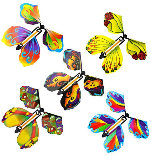 QINREN 20 Stück Flying Butterfly Toy Set, Wind Up Butterfly Toy Gummiband Powered Butterfly Bright Colors Magische Schmetterlingskarte Wind Up Butterfly Toy für große Überraschung Geburtstag Hochzeit
