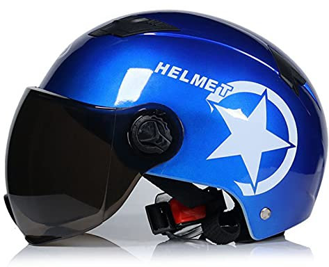 Vintage Erwachsene Open-Face Motorradhelme Jet Style Helm Für Männer & Frauen Sommer Retro Motorrad Moped Roller Halbhelm DOT/ECE Zugelassen Halbschalenhelm (55-62Cm),Blau