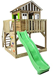 | MASGAMES | Parco giochi Lollipop | Casetta rialzata con scivolo | Scala facilmente accessibile | Parete da arrampicata | Legno trattato per esterno | (L)
