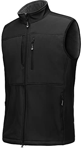 33,000ft Mens Softshell Gilet Activewear Vests Windproof Fleece Lined Outerwear Zipped Pockets Sleeveless Softshell Jacket for Leisure, Golf, Travelling Black XXL