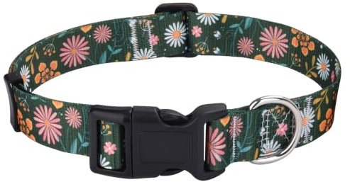 Mihqy Dog Collar for Large Dogs, Floral Design, Dark Green Flower,L | Neck Fit 14.9-24.8, Multiple Patterns,4 Sizes for Small Medium Large Dogs, Comfortable for Walks and Outdoor Hikes
