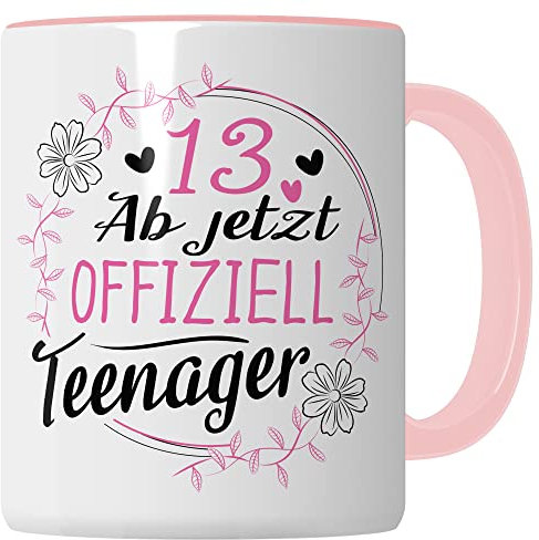 Teenagerin Tasse Geschenkidee Teenager Kaffeetasse Geschenk für 13 Geburtstag Kaffeebecher dreizehn Mädchen Becher (Weiß & Pink)