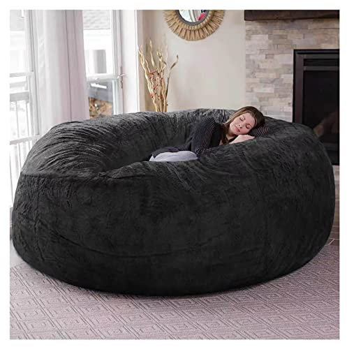 Flyhug Giant Fur Bean Bag Chair for Adult Living Room Furniture Big Round Soft Fluffy Faux Fur BeanBag (No Padding) Lazy Sofa Bed Cover(Color:Black,Size:6ft)