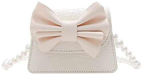 Canpto Fashion Princess Wear Bag Small Toddler Crossbody Bag Pearl Chain Handbags Shoulder Bag for Kids Gift (White)
