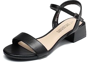 DREAM PAIRS Women's Ladies Low Heels Sandals,Black-Pu,6.5
