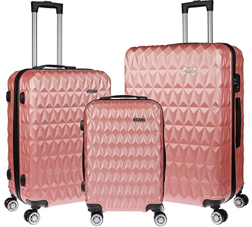 Christian Wippermann 3er Koffer-Set für Herren Damen mit Hartschalenkoffer Koffer Trolley Reisekoffer Kofferset Handgepäck M L XL (Rosegold)