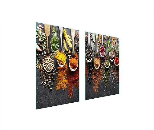 TMK ArtDeko Plaque de protection universelle pour plaque de cuisson 65 x 52 cm 2 pieces Protection contre les éclaboussures Planche a découper en verre trempé Décoration, Épices