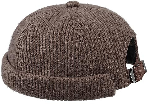 CLAPE Casquette sans Visiere Coton Docker Hat Bonnet Port Docker Homme Rolled Cuff Beanie Brimless Hat Bonnet de Trawler Hiver Brown DBH04