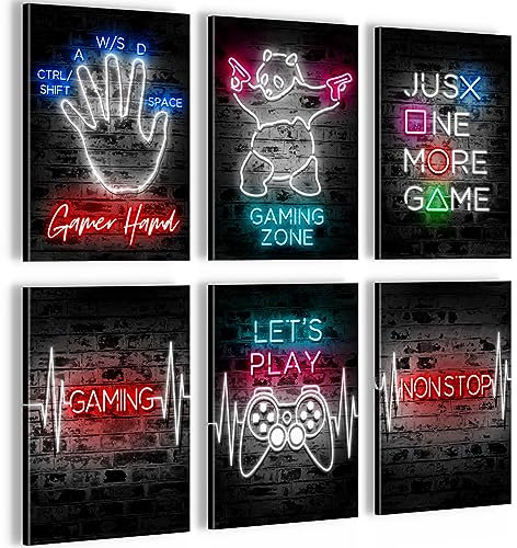 Novart Wandbilder Set Gamer Spielkonsole - KOMPLETT AUFHÄNGFERTIG - Made in Germany - Moderne Bilder Kinderzimmer Junge Teenager - N027964a
