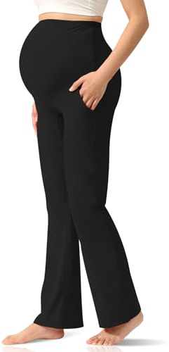 CUXFLS Women's Maternity Leggings Over The Belly Pregnancy with Pockets Yoga Pants Active Wear Tights Pants Workout - M