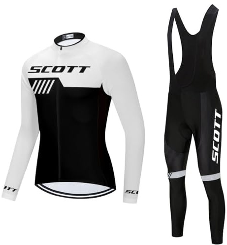 Men's Cycling Jersey Set Long Sleeve Bike Shirts Bicycle Clothing Cycling Bib Pants with 20D Gel Padded