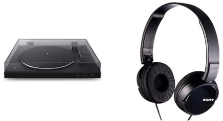 Sony PS-LX310BT Bluetooth Turntable with built-in Phono Pre-Amp, 2 speeds and 3 gain modes, Black & MDR-ZX110 Overhead Headphones - Black, BASIC, Pack of 1