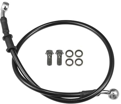 Motoforti Manguera De Freno Universal Para Motocicleta, Atv, Motocross, Línea De Freno Hidráulico Trenzada, 70Cm, Duradera, Metal, Tono Negro Plateado