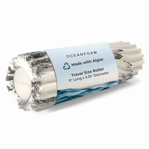 Oceanfoam Ripple Travel Foam Roller (11 x 3.35) Firm Mini Foam Roller for Physical Therapy, Deep Tissue Massage, Back Pain - High Density, Ergonomic Wave Textured - Yoga, Exercise (Black Marbled)