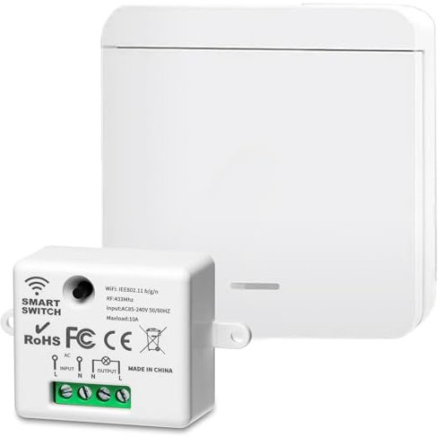Funkschalter Ohne Batterie, Funk Lichtschalter Bis 100m Reichweite, ABS+PC-Material Funkschalter Licht, Keine Verkabelung erforderlich und nach Belieben modifizierbar Funklichtschalter (Weiß)