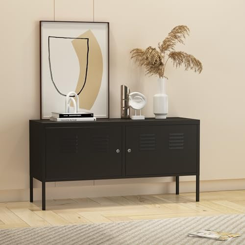 [en.casa] Sideboard Pyhtää Metallschrank Büroschrank 118x40x60cm Wohnzimmerschrank Aktenschrank Schwarz abschließbar