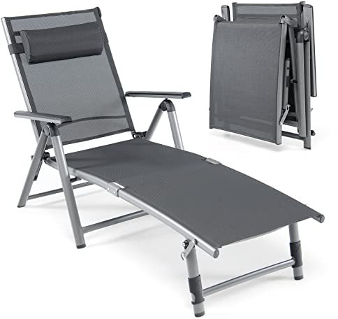 GIANTEX Sonnenliege klappbar Gartenliege, Campingliege Aluminium Strandliege mit Verstellbarer Rückenlehne & Fußteil, Outdoor Liegestuhl Liegesessel mit Kopfkissen, Liege Reiseliege Relaxliege