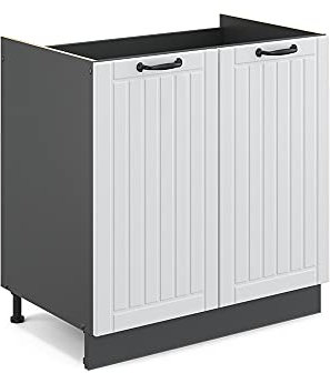 Vicco Spülenunterschrank Fame-Line, Weiß Landhaus/Anthrazit, 80 cm, AP Eiche