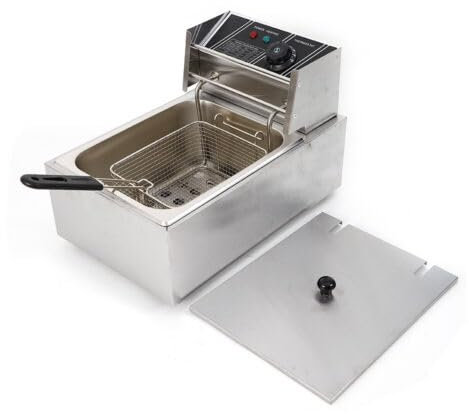 Friggitrice elettrica in acciaio inox, 6 l, friggitrice per cucina con zone fredde, 2500 Watt con coperchio