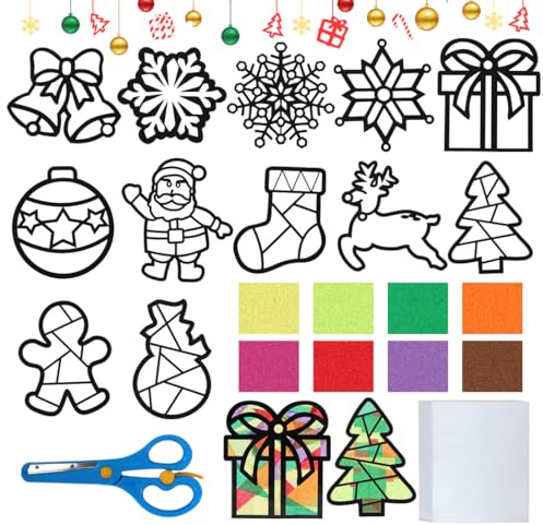 Cadimus Hantverk jul barn, 12 stycken fönsterbilder set, gör-det-själv pysselmallar för barn, gåva