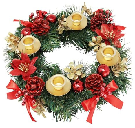 Couronne de l'Avent, Couronne De Noel avec Porte-Bougies, Support Bougies Couronne Avent Artificielle, Couronne De L'Avent Artificielle pour Bougies, pour Centre de Table Noël Décoration de Maison