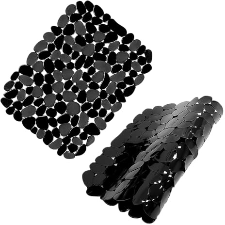 2 Pièces Noir Tapis Evier Cuisine 40*30cm,Tapis Protege Evier Réglables, Tapis Drainage pour Salle Bain, Comptoir, Cuisine, Fond Séchage Vaisselle Matériel PVC, Tapis Éclaboussures Anti Robinet Evier