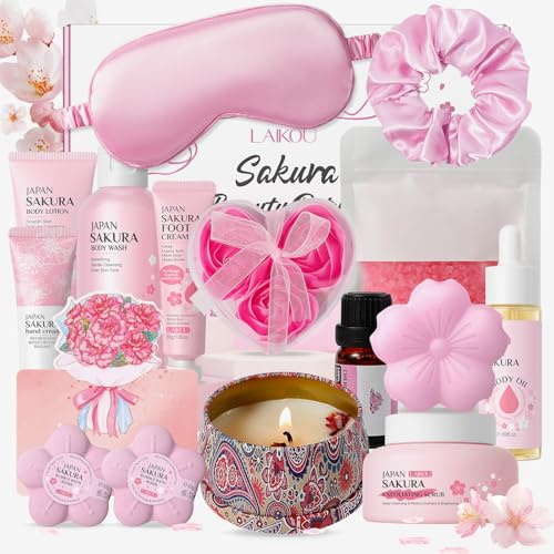 Japan Sakura Beauty presentset, hudvårdskollektion med läppmask, ögonmask, badbollar, serum och eterisk olja (16 st)